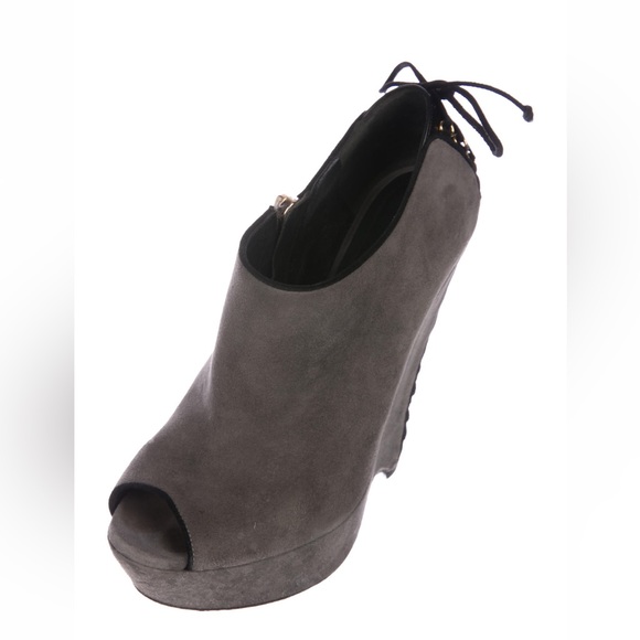 💯AUTH YSL YVES SAINT LAURENT LACE UP 7.5 37.5 WAVE HEEL PLATFORM ANKLE BOOT - Picture 4 of 6